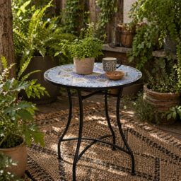 Wyld Haus Makema 60Cm Blue And White Ceramic Mosaic Round Outdoor Bistro Table - thumbnail 1