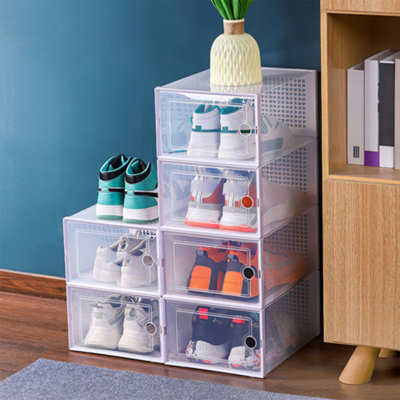 Darphe 12 Pcs White Stackable And Foldable Plastic Transparent Shoe Storage Cabinets - image 1