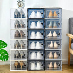Darphe 12 Pcs White Stackable And Foldable Plastic Transparent Shoe Storage Cabinets - thumbnail 2