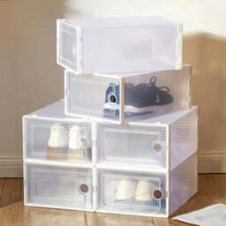 Darphe 12 Pcs White Stackable And Foldable Plastic Transparent Shoe Storage Cabinets - thumbnail 7