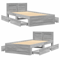 Berkfield Bed Frame With Headboard Without Mattress Concrete Grey 90X200 Cm - thumbnail 8