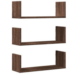 Berkfield Wall Shelves 3 Pcs Brown Oak 58X18X18 Cm Engineered Wood - thumbnail 2