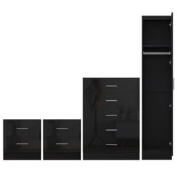 Reflect 1 Door Plain Wardrobe, 5 Drawer Chest, 2X 2 Drawer Bedsides - Black Gloss & Black Oak - Modern Bedroom Furniture Set - thumbnail 5