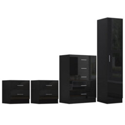 Reflect 1 Door Plain Wardrobe, 5 Drawer Chest, 2X 2 Drawer Bedsides - Black Gloss & Black Oak - Modern Bedroom Furniture Set - thumbnail 6