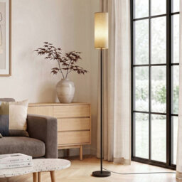 Komore Minimalist Linen Shade Floor Lamp Black Iron Pole Foot Switch E27 - thumbnail 4