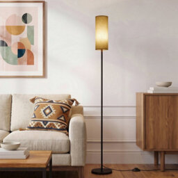 Komore Minimalist Linen Shade Floor Lamp Black Iron Pole Foot Switch E27 - thumbnail 5