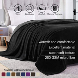 Ameha Fleece Plain Blanket, Lightweight & Reversible Throw For Travel, Bed & Sofa Blanket, Black Double 150X200Cm - thumbnail 1