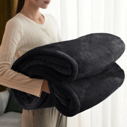 Ameha Fleece Plain Blanket, Lightweight & Reversible Throw For Travel, Bed & Sofa Blanket, Black Double 150X200Cm - thumbnail 5