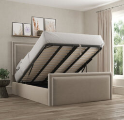 Ds Living Verona Pipping Upholstered Plush Pebble Bed With Ottoman Gas Lift - thumbnail 4