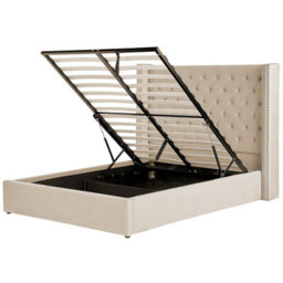 Beliani Ottoman Bed Velvet Lubbon 140 X 200 Cm (Eu Double) Beige - thumbnail 1