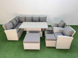 Fimous 11 Seat Rattan Outdoor Garden Furniture Corner Sofa Set Adjustable Lifting Dining Or Coffee Table Set With 3 Footstools - thumbnail 2