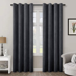 Aspire Homeware Charcoal Velvet Curtain Room Darkening Blackout Eyelet Curtain Pair (W) 168Cm X (D)228Cm With Tie Back Pair - thumbnail 1