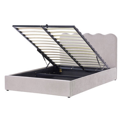 Beliani Ottoman Bed Chenille Nanterre 140 X 200 Cm (Eu Double) Taupe - image 1
