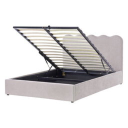 Beliani Ottoman Bed Chenille Nanterre 140 X 200 Cm (Eu Double) Taupe - thumbnail 1