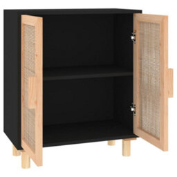 Vidaxl Sideboard Black 60X30X70 Cm Solid Wood Pine And Natural Rattan - thumbnail 5