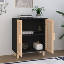Vidaxl Sideboard Black 60X30X70 Cm Solid Wood Pine And Natural Rattan - thumbnail 3