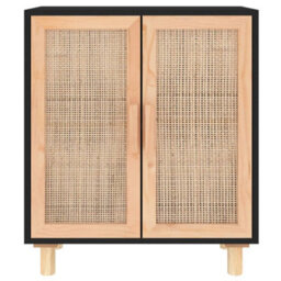 Vidaxl Sideboard Black 60X30X70 Cm Solid Wood Pine And Natural Rattan - thumbnail 4