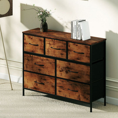 Levede 7 Drawer Chest Of Drawers Brown Black Fabric Bedroom Storage Unit - image 1