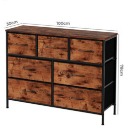 Levede 7 Drawer Chest Of Drawers Brown Black Fabric Bedroom Storage Unit - thumbnail 4
