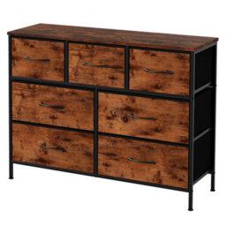 Levede 7 Drawer Chest Of Drawers Brown Black Fabric Bedroom Storage Unit - thumbnail 2