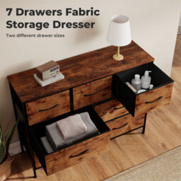 Levede 7 Drawer Chest Of Drawers Brown Black Fabric Bedroom Storage Unit - thumbnail 5