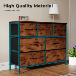 Levede 7 Drawer Chest Of Drawers Brown Black Fabric Bedroom Storage Unit - thumbnail 6