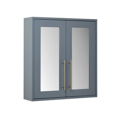 Homestylestore 600 X 650mm Light Grey Wall Mounted Mirrored Door Bathroom Cabinet And Brushed Brass T Bar Handles - image 1
