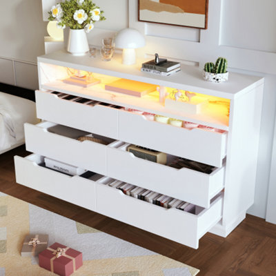Btm Marbled 6 Drawer Sideboard With Rgb Led Lighting Modern Storage Cabinet With Shelves 120X40X85Cm White - image 1