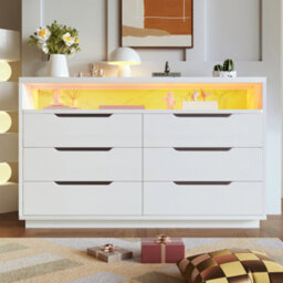 Btm Marbled 6 Drawer Sideboard With Rgb Led Lighting Modern Storage Cabinet With Shelves 120X40X85Cm White - thumbnail 4