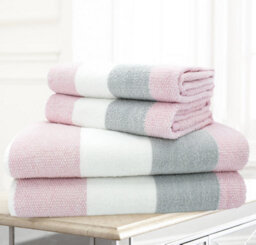 Velosso 4Pc Striped Cotton Hand And Bath Towel Set Durable Everyday Towel Set Pink