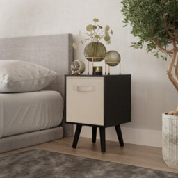 Urbn-Living Urbnliving 51Cm Height Black Wooden Cube Storage Bookcase Beige Inserts Scandinavian Black Legs