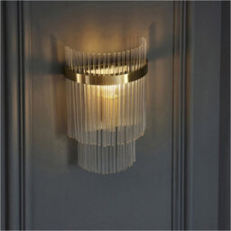 Loops 3 Light Ceiling Pendant & 2X Matching Wall Light - Clear Glass Rods Antique Brass Ring - thumbnail 8