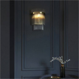 Loops 3 Light Ceiling Pendant & 2X Matching Wall Light - Clear Glass Rods Antique Brass Ring - thumbnail 9