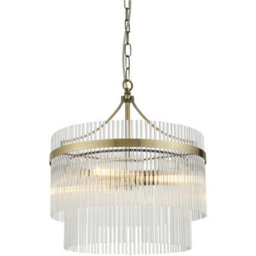 Loops 3 Light Ceiling Pendant & 2X Matching Wall Light - Clear Glass Rods Antique Brass Ring - thumbnail 2