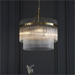 Loops 3 Light Ceiling Pendant & 2X Matching Wall Light - Clear Glass Rods Antique Brass Ring - thumbnail 4