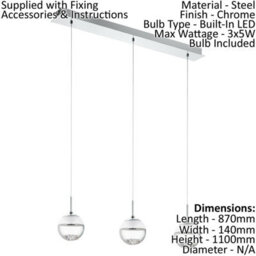 Elegant Chrome Pendant Ceiling Light With Crystal Shade And Led Bulbs - thumbnail 2