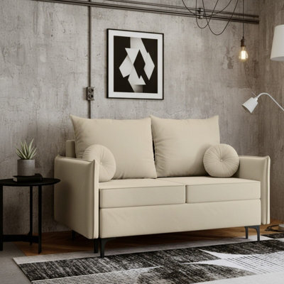Leon Small Mdf Sofa Bed With Dl Fold Out Bonell Springs Metal Legs Storage Living Room 145X94X101Cm Beige - image 1