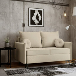 Leon Small Mdf Sofa Bed With Dl Fold Out Bonell Springs Metal Legs Storage Living Room 145X94X101Cm Beige - thumbnail 1