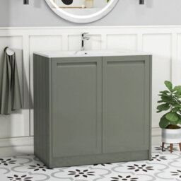 Royal Bathrooms Elmore 800mm Traditional Floor Standing 2 Door Bathroom Vanity Unit With Sintered Stone Basin Sink - Matt Green