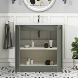 Royal Bathrooms Elmore 800mm Traditional Floor Standing 2 Door Bathroom Vanity Unit With Sintered Stone Basin Sink - Matt Green - thumbnail 5