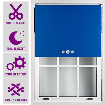 Furnished Triple Eyelets Blackout Window Blinds Free Cut Service - Blue (W)90Cm X (L)165Cm - image 1