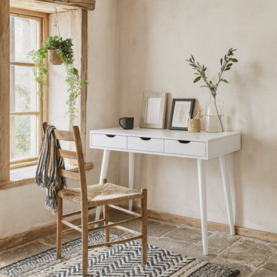 Wyld Haus Dresden White Wooden Office Desk With 3 Drawers, Matt Finish, 1100X500X771mm - image 1
