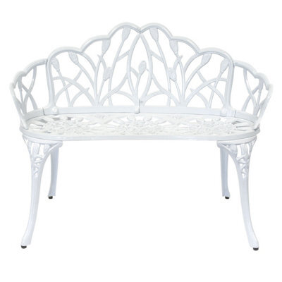 Charles Bentley White Tulip Cast Aluminium Metal 2 Seats Garden Patio Bench Seat - image 1