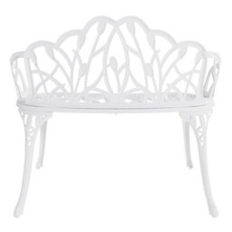 Charles Bentley White Tulip Cast Aluminium Metal 2 Seats Garden Patio Bench Seat - thumbnail 8