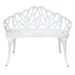 Charles Bentley White Tulip Cast Aluminium Metal 2 Seats Garden Patio Bench Seat - thumbnail 1