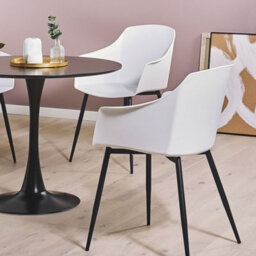 Beliani White Plastic Dining Chairs Set Of 2 Minimalist Armchairs With Black Metal Legs - thumbnail 2