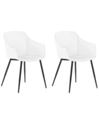 Beliani White Plastic Dining Chairs Set Of 2 Minimalist Armchairs With Black Metal Legs - thumbnail 3