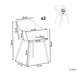 Beliani White Plastic Dining Chairs Set Of 2 Minimalist Armchairs With Black Metal Legs - thumbnail 5
