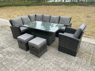 Fimous High Back Rattan Garden Furniture Corner Sofa Sets Adjustable Rising Table Dark Mixed Grey 9 Seater - image 1