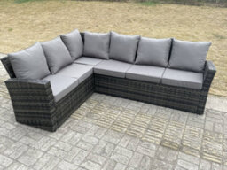 Fimous High Back Rattan Garden Furniture Corner Sofa Sets Adjustable Rising Table Dark Mixed Grey 9 Seater - thumbnail 5